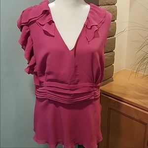 CHADWICK'S Fuschia Pink Flowy Ruffled Short Sleeve Top, Plus Size 16